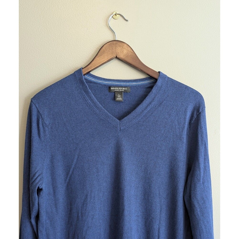 Banana Republic Mens Large Silk Cashmere V-Neck Sweater Blue Lightweight L